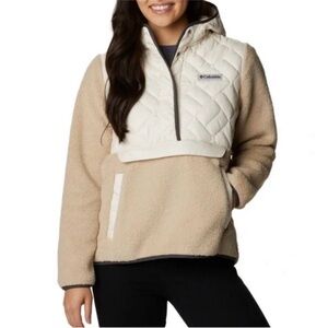Columbia Sweet View Fleece Hooded Long Sleeve Pullover Teddy Jacket Sherpa Chalk